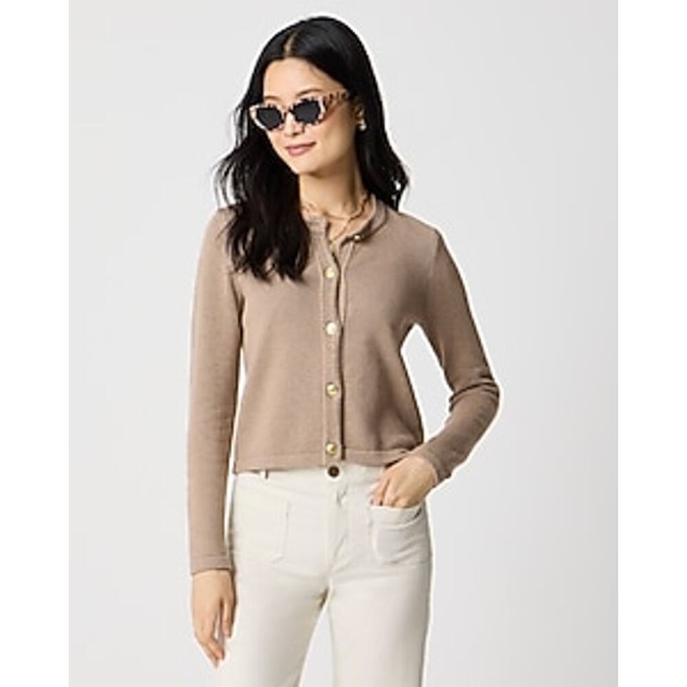 J.Crew Women's Lady Jacket Hthr Mushroom Cotton Cardigan Sweater Size L NWT